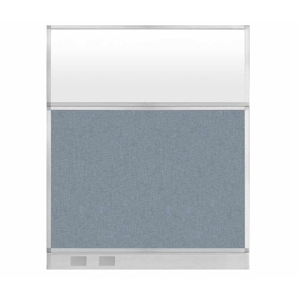 Hush Panel Cubicle Partition 5' x 6' Powder Blue Fabric Frosted Window w/ Cable Channel